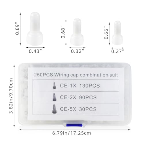 250 Pcs Closed End Wire Crimp Connectors and Terminals Kit - 22-18 18-14 12-10 AWG Gauge Nylon Core Insulated Cap Connector Terminal (White)