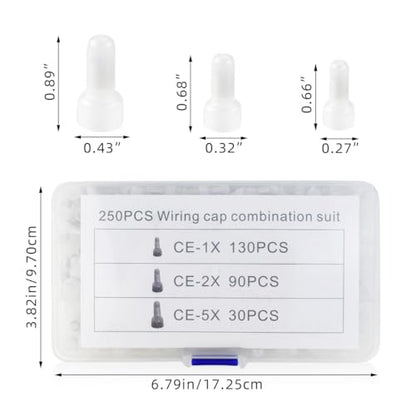 250 Pcs Closed End Wire Crimp Connectors and Terminals Kit - 22-18 18-14 12-10 AWG Gauge Nylon Core Insulated Cap Connector Terminal (White)