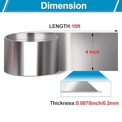 Vigorous 304 Stainless Steel Foil Roll, 4" x 10Ft Stainless Steel Sheet, Full Hard, 0.2mm Thick Stainless Steel Flashing for DIY, Arts & Crafts Project, Decoration, Protection, Kitchen and Bath - size: 4" x 10Ft