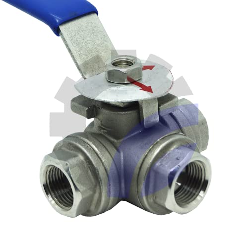 AF Hydro 3/8'' Female NPT 3-Way Reducing Ball Valve, L Mounting Pad Stainless Steel SS316 Standard for Water, Oil and Gas with Blue Locking Handle - size: 3/8 Inch