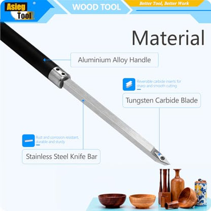 Carbide Tipped Lathe Chisel Wood Turning Tool Set Radius Detailer Tools Bar Blades Gouge Skew Spear 35°R with Ci4 Diamond Radius Carbide Insert Cutter for Wood Hobbyist or DIY or Carpenter