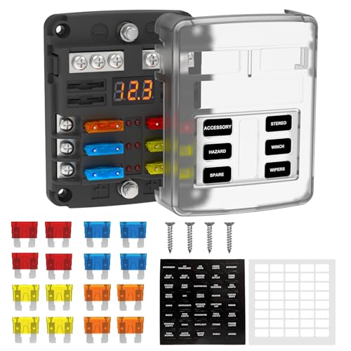 6 Way Fuse Block Box 12V/24V DC, ATC/ATO Fuse Panel with LED Display for Marine Boat Automotive Motorcycle - style: 6 Way-LED