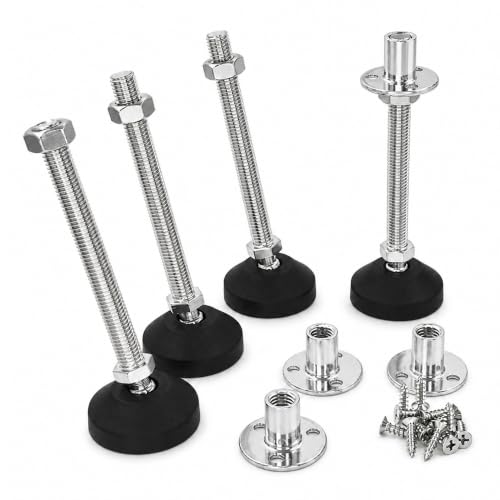 M12 Adjustable Leveling Feet, 4 Pack, 20° Swivel Base with T-Nuts - size: M12 | 5.8" Height | 2" Base | 220 lbs/Leg