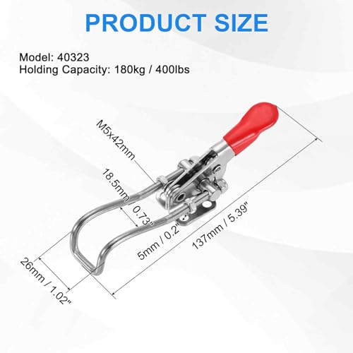 HARFINGTON 2pcs 40323 Toggle Latch Clamp M5 x 42mm 400lbs Holding Capacity Adjustable Quick Release Pull Latches 304 Stainless Steel Hasp Clamps for Smoker Lid Jig Tool Boxes Case Door
