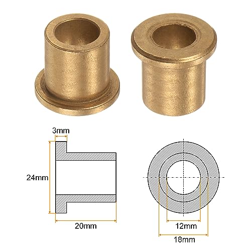 HARFINGTON 2pcs Flange Bearing Sleeve 12mm Bore 18mm OD 20mm Length 3mm Flange Thickness Bronze Bushing Self Lubricating Bushings Sleeve for Industrial Equipment - size: 12mm x 18mm x 20mm