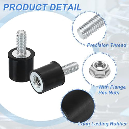 uxcell M4 Rubber Mounts, 1Pcs 10x10mm(DxH) Rubber Cylindrical Anti Vibration Isolator Shock Absorber with Lock Nut for Car Bobbin Generator Air Compressors - size: M4x10mm, 10x10mm Rubber