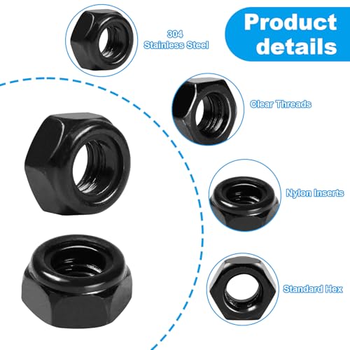 50Pcs #10-24 Nylon Insert Hex Lock Nuts Self-Locking Nut - size: #10-24; 50pcs