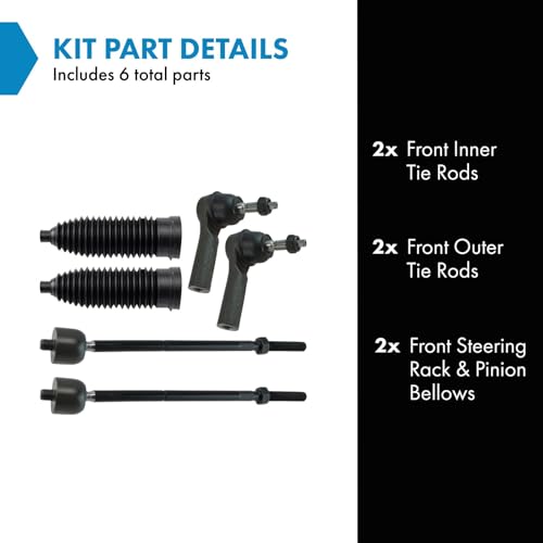 TRQ Front Steering Kit Steering Rack & Pinion Bellow Tie Rod - style: PSA27952