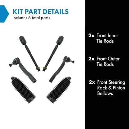 TRQ Front Driver & Passenger Side Inner & Outer Steering Kit Steering Rack - style: PSA27274