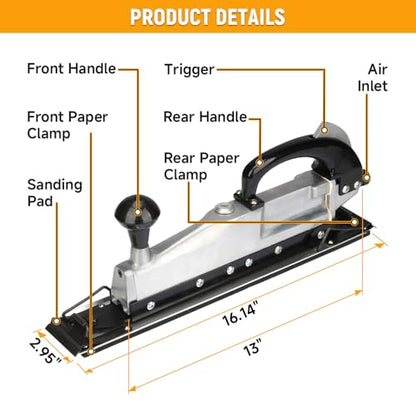 Hoteche 1/4" Air Sander, Black, 2500RPM Pneumatic Sander
