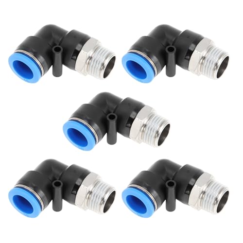 Push to Connect Air Fittings 5/8" 90 Degree Air Line Quick Joint Plastic Nickel-plated Copper 1/2"NPT 5 Pcs Blue Black - color: Blue, Black, Silver Tone