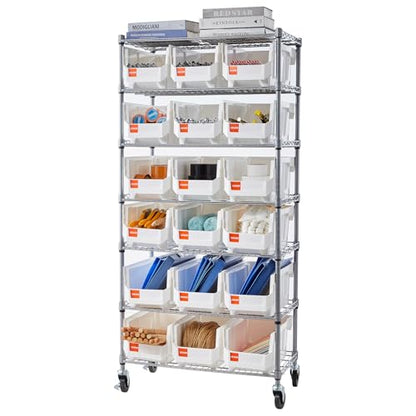 VEVOR 7-Tier Rolling Bin Storage Rack, 18 Organizer Bins, Bin Rack Storage Steel Wire Shelving System with Wheels, Mobile Tool Organizer for Garage, Warehouse, Office, Restaurant, Classroom, Kitchen - size: 7-Tier 18 Bins