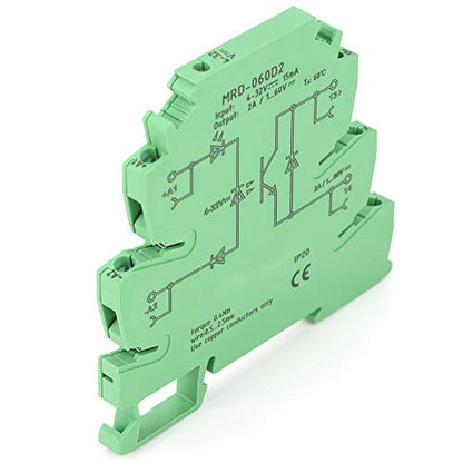 DIN Rail Relay Module, MRD-060D2 Ultra-Thin DIN Rail Mount Relay 6.2mm Solid State Relay Module Input 4-32VDC NO with LED Input State Indicator