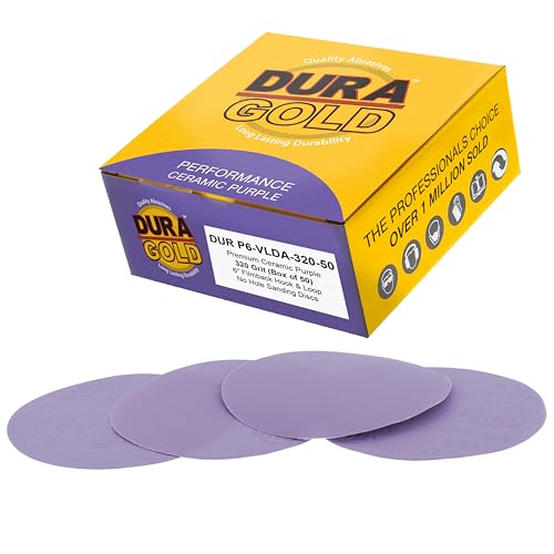 Dura-Gold Premium 320 Grit 6" Purple Film Ceramic Sanding Discs, Box of 50 - style: 320 Grit