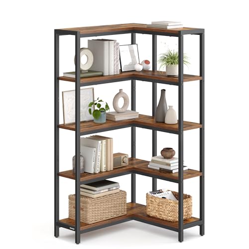 VASAGLE 5 Tier Bookshelf, Convertible Corner Shelf, 40.2 x 9.4 x 55.9 in - size: 5 Tiers (40.2"W)