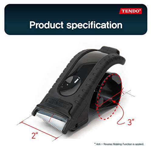 TENDO Heavy Duty Shipping Tape Dispenser, 2 Inch Packing Tape Gun with Patented 10° Sloped Chromium Blade, Replaceable Blade, Ergonomic Reusable Handle for Shipping, P-1200 (3rd Gen.) Black - color: Black