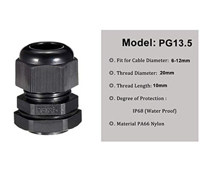 PG13.5 Waterproof Cable Gland Joints Adjustable Lock Nut Connector Black For 6-12mm Cable 6-Pack - size: PG13.5