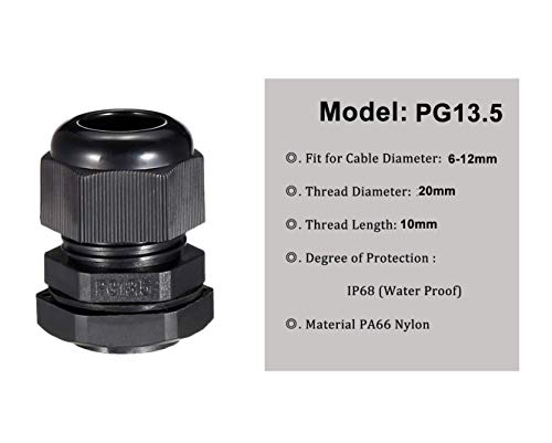 PG13.5 Waterproof Cable Gland Joints Adjustable Lock Nut Connector Black For 6-12mm Cable 6-Pack - size: PG13.5