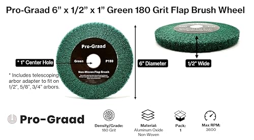6" x 1/2" P180 Grit Green Non-Woven Flap Brush Wheel - style: 6" x 1/2" x 1" Green
