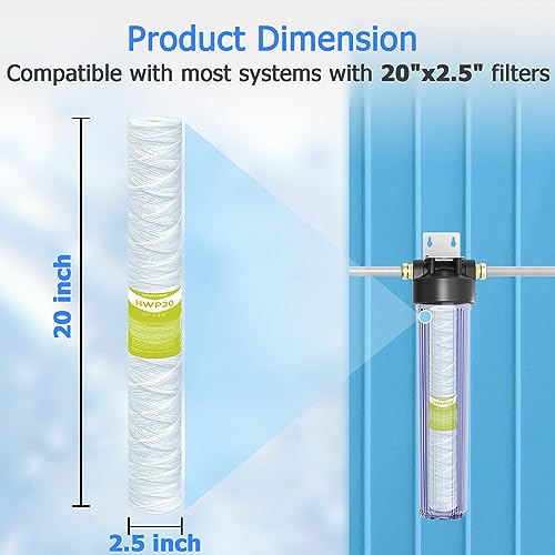 5 Micron Whole House Water Filter Cartridge, 20" x 2.5", 6-Pack