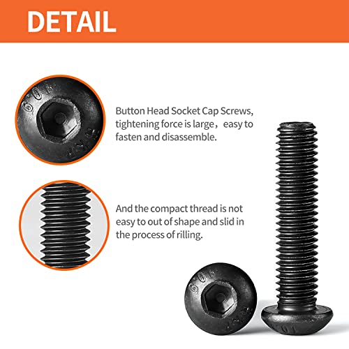 M4 x 8mm 10mm 12mm 16mm 20mm Button Head Socket Cap Screws Bolts, 10.9 Grade Alloy Steel Metric, Black Oxide Finish, Allen Hex Drive, Machine Fully Threaded, Assortment Kit 100PCS - size: M4 x 8/10/12/16/20mm (100PCS)