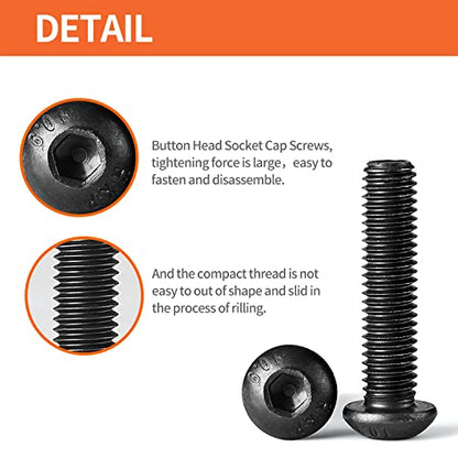 M4 x 8mm 10mm 12mm 16mm 20mm Button Head Socket Cap Screws Bolts, 10.9 Grade Alloy Steel Metric, Black Oxide Finish, Allen Hex Drive, Machine Fully Threaded, Assortment Kit 100PCS - size: M4 x 8/10/12/16/20mm (100PCS)