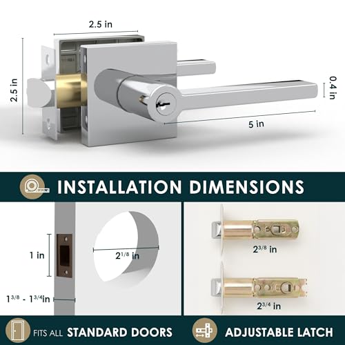 Mega Handles - Prime Entrance Handle, Entry Lever Door Handle, Heavy Duty Square Locking Lever Set for Left or Right-Handed Doors, Interior/Exterior Door Levers - Polished Chrome - color: Polished Chrome