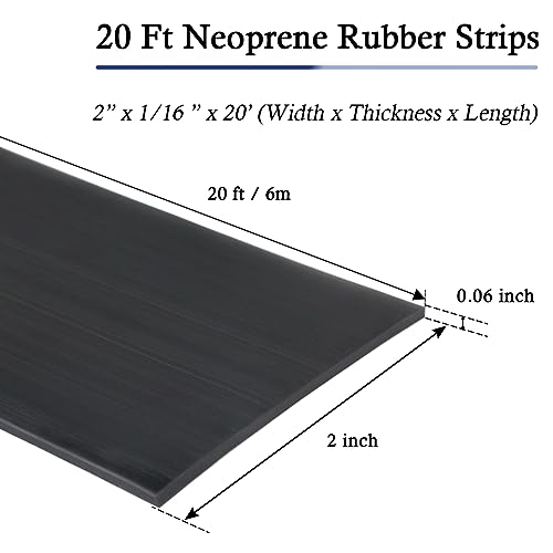LSGCQ Neoprene Rubber Strips with Adhesive Backing Rubber Sheets - size: 2” Wide x 1/16" Thick x 20' Long