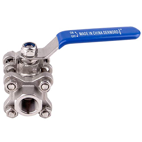 DERNORD Ball Valve 3/8 Inch NPT Threaded - Stainless Steel 304 Female 3 Piece Full Port - size: 3/8" NPT Female