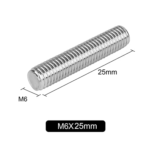 Pack of 20 M6 x 25 mm Length 304 Stainless Steel Fully Threaded Rod Bar Studs Silver Tone