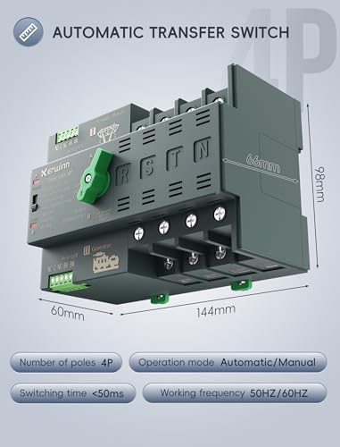 Mini ATS Automatic Transfer Switch 100 amp Manual Power Transfer Switch 220V Dual Power Electrical Selector Switches DIN Rail Mount (4P) - size: 4P, style: 220V