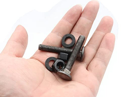 LBY 10 Sets Carriage Bolts Screws Assortment Kit, 5/16-18 x 2'' Round Head Square Neck Bolts (with Hex Nuts and Flat Washers), 45# Steel (Black) - size: 5/16-18 x 2"