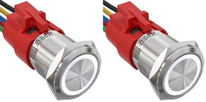 APIELE 19mm 0.74" 12V Latching White Angel Eye Halo Ring LED Metal Push Button Toggle Car Switch 1NO1NC SPDT with Wire Socket Plug (Pack of 2) - color: Silver Shell-White, size: Silver Shell (Pack of 2)