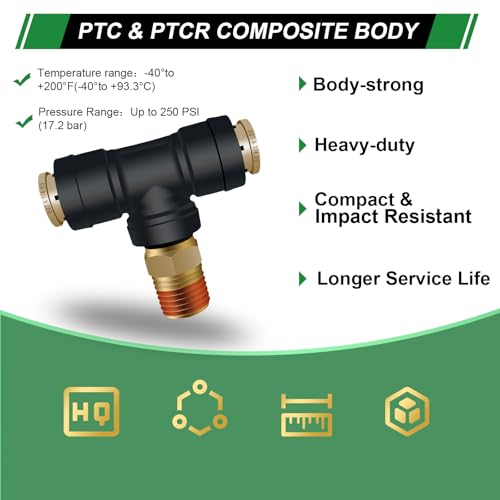 DOT Air Line Quick Connect Tee Fittings 3PCS, 1/4" OD × 1/4" NPT - color: 1/4" * 1/4" * 1/4"NPT 3PCS