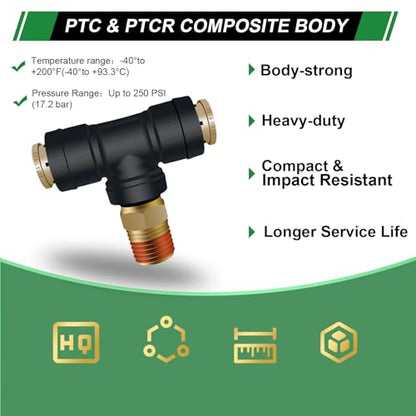DOT Air Line Quick Connect Tee Fittings 3PCS, 1/4" OD × 1/4" NPT - color: 1/4" * 1/4" * 1/4"NPT 3PCS