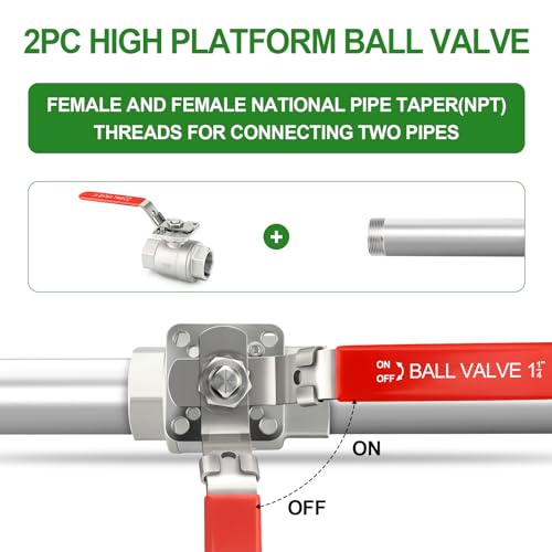 TAISHER 1PCS 1-1/4" FNPT Heavy Duty 2PC High Platform Ball Valve 304 Stainless Steel with Red Handles W0G1000 - size: 1-1/4" FNPT