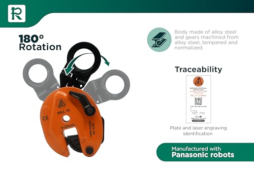 GORILA Vertical plate clamp articulated | 2200lbs/1 ton |Jaw opening 0.8 inch/20mm | Industrial and heavy duty steel plate clamp for lifting and transporting | Safety factor 4:1 | Since 1989 - size: 1t /2200lbs