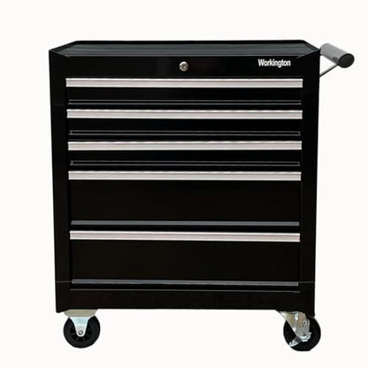 Workington Professional Industrial Rolling Metal Tool Chest with 5 Drawers, 26" 5-Drawer Tool Chest Cabinet with Ball Bearing Drawer Slides, Steel Tool Storage Box Organizer 4102 Black