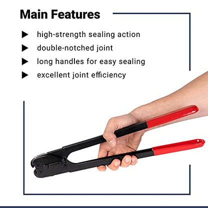 IDL Packaging C-3124 Double-Notched Front-Action Sealer/Crimper for 1/2" Steel Strapping – Durable Tool with Long Handle – Good for Horizontal and Vertical Operation – Heat-Treated Wearing Steel Parts