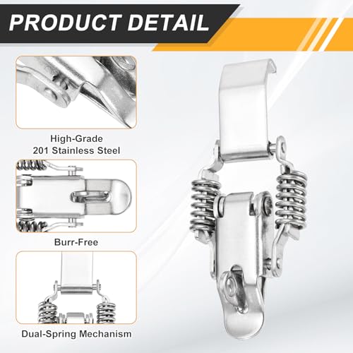 PATIKIL Stainless Steel Spring Loaded Toggle Latch with Long Hook, (S,Silver) (4 Pcs), Compression Double Spring Toolbox Toggle Hasp Clamp Lock with Screw for Cabinet Door Barn Wooden Case - size: Small