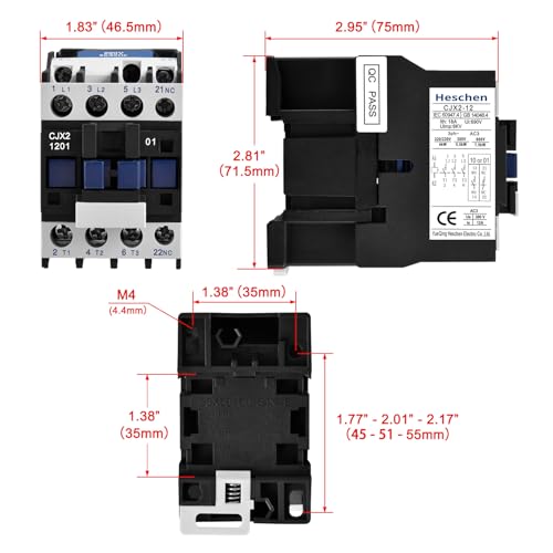 Heschen AC Contactor, 220V 50/60Hz Coil, 12A (AC-3), 3NO+1NC Aux, 3P - color: 220V Coil, size: 12A (1NC Normally Closed)