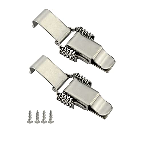 NRC&XRC Stainless Steel Rustic Industrial Double Spring Locking Latch Hasp Chest Toggle Catch Clasp Furniture Hardware Accessories w/Screws (2, M) - size: Medium