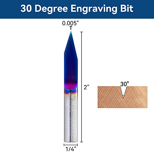 1/4" Shank CNC Router Bit 30 Degree Engraving Bit 0.005 Tip V Groove Bit - style: 30 Degree V Bit
