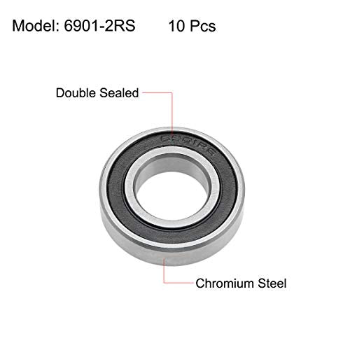 uxcell 6901-2RS Deep Groove Ball Bearings 12mm x 24mm x 6mm Double Sealed Chrome Steel Z2 ABEC1 2pcs - size: 12x24x6mm