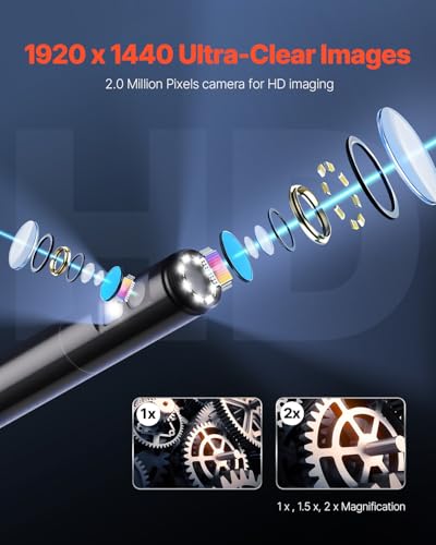 VEVOR Endoscope Camera with Light, Dual Lens Borescope for Android & iOS, 1920P HD Inspection Camera, 8 + 1 LED Lights, 2X Zoom, 10FT Snake Cable, IP67 Waterproof - size: 10FT