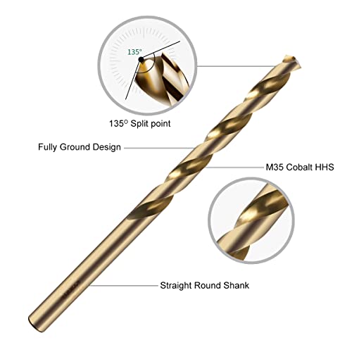 Narwhal 7/32 Inch Cobalt Drill Bits (13 Pack - Industrial Grade M35 Cobalt) 3-5/8" Length & 135 Degree Split Point for Drilling Into Metal, Hardened & Stainless Steel, Cast Iron, & More! - size: 7/32 in