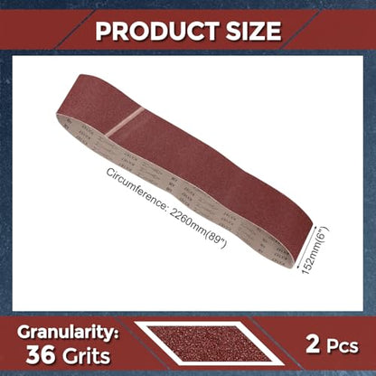 2 Pcs Sanding Belts 6 x 89 Inch 36 Grit Aluminum Oxide - size: 6 x 89 Inch(36 Grits)