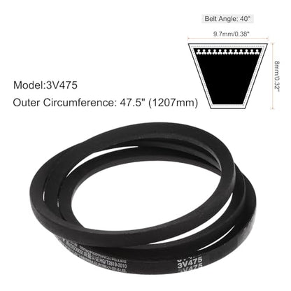 uxcell 3V475 Rubber V Belt 47.5" Length x 0.38" Width x 0.31" Thick, Industrial Power Transmission Belt - size: 47.5" Length