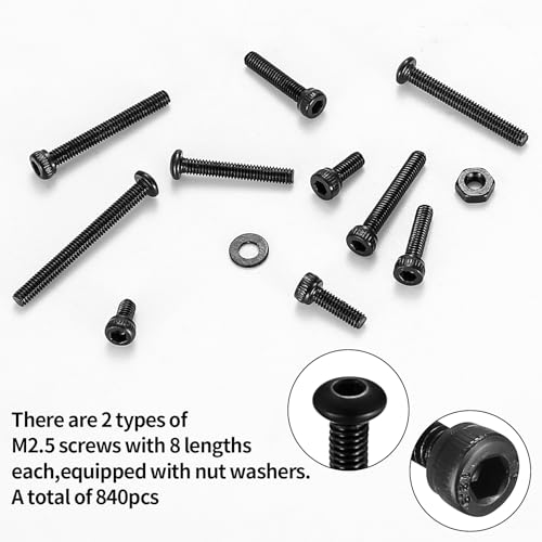840Pcs Black Carbon Steel M2.5 Hex Socket Screws & Nuts Assortment Kit - color: M2.5 840 Black