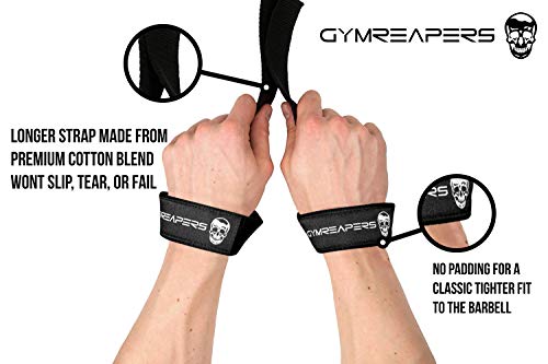 Gymreapers Lifting Wrist Straps for Weightlifting, Bodybuilding, Powerlifting, Strength Training, & Deadlifts - Padded Neoprene with 18" Cotton - color: Black/No Padding